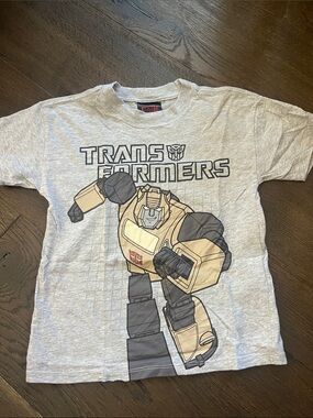 Cotton On Light Gray Transformers Graphic Tee with Beige & Black Robot